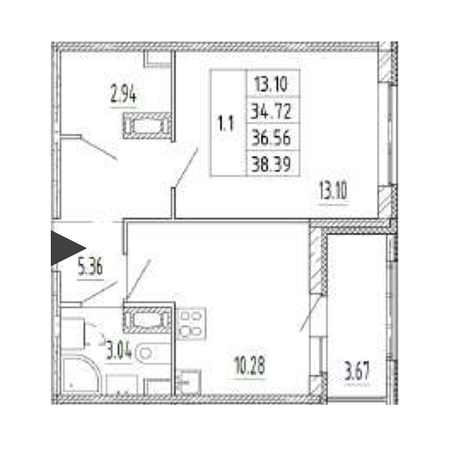 1-комнатная квартира 34.73 м², 12/12 эт., ЖК «Полис Приморский 2»